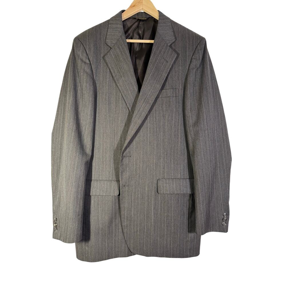 Men's 46L Vintage Hunter Haig Suit Jacket and Pants Gray Striped